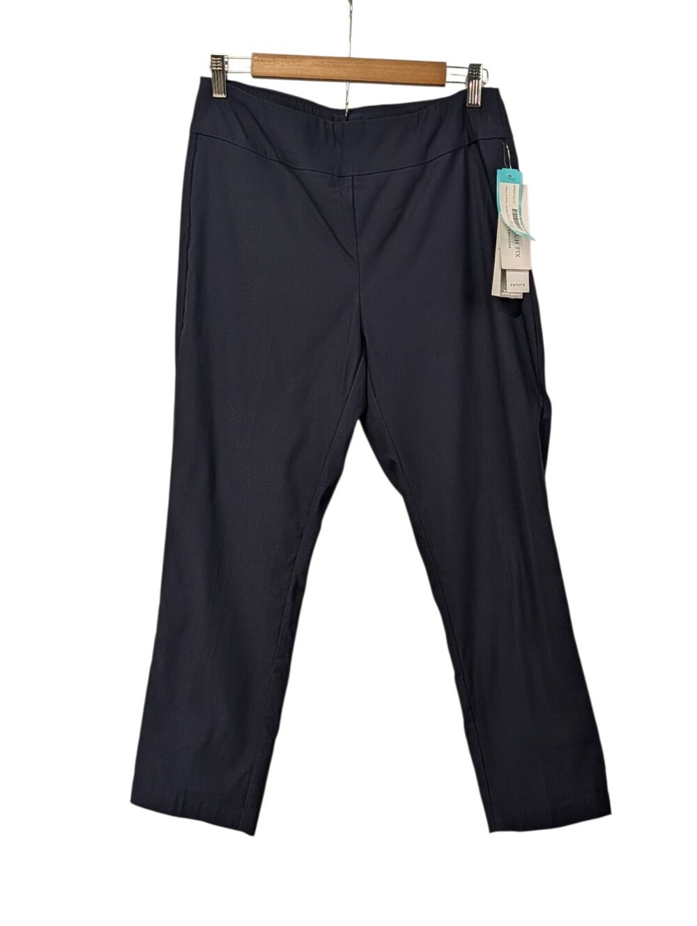 Tribal Womens Navy Solid Flat Front Dress Pants Petites 10P Rayon Blend Stretch